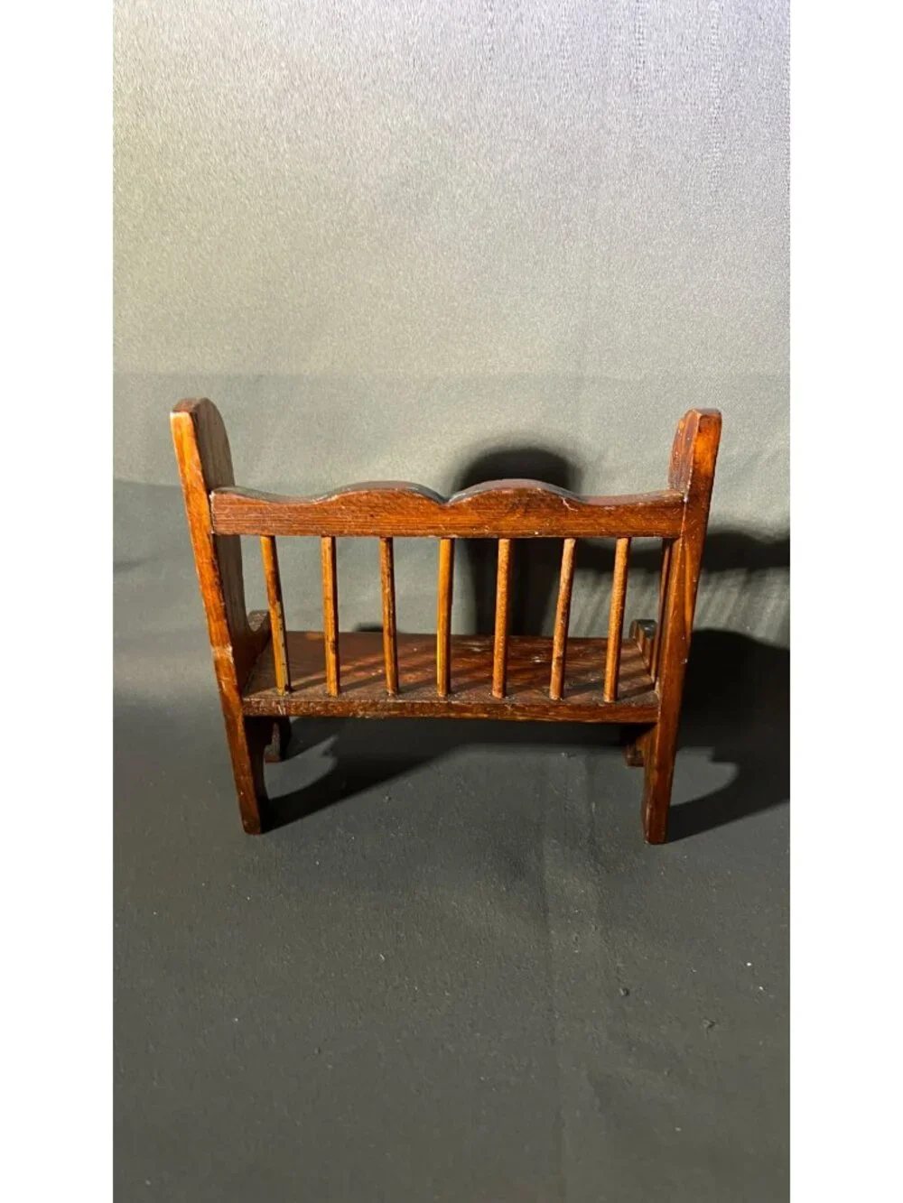 Miniature Wooden Bench With Spindle Backrest Rustic Brown Finish